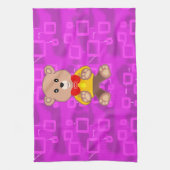Süßer Teddybär auf rosa geometrisch  Geschirrtuch (Vertikal)