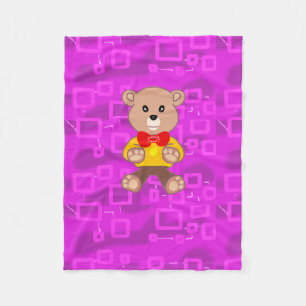Süßer Teddybär auf rosa geometrischer Fleece-Decke Fleecedecke