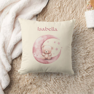 Süßer Teddybär auf rosa Mond Kissen