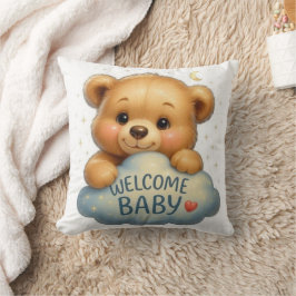 Süßer Teddybär auf Wolke Willkommen Baby Kunst Kissen
