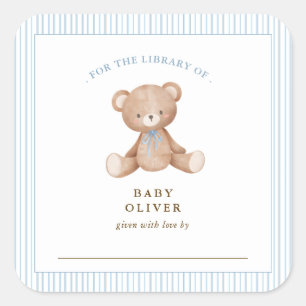Süßer Teddybär Baby Jungen Bookplate Quadratischer Aufkleber