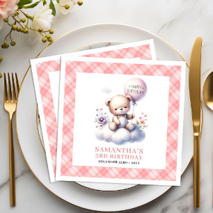 Süßer Teddybär Ballon Florale Spaß Mädchen Geburts Serviette