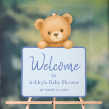 Süßer Teddybär Blau Baby Jungen Shower Willkommen 