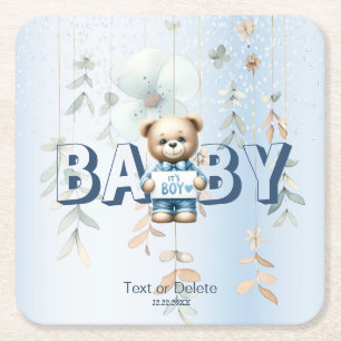 Süßer Teddybär Blau Floral Schön Party Rechteckiger Pappuntersetzer