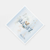 Süßer Teddybär Blau Florale Party Serviette (Ecke)