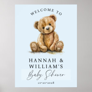 Süßer Teddybär Blau Junge Baby Shower Willkommenss Poster