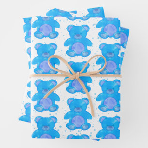 Süßer Teddybär Blau Maßgeschneidert Geschenkpapier Set