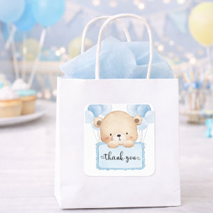 Süßer Teddybär Blau Pastell Baby Shower Dankeschön Quadratischer Aufkleber