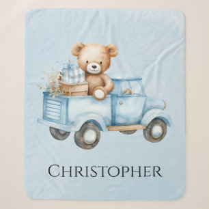 Süßer Teddybär Blau Vintage-LKW Baby Shower Sherpadecke