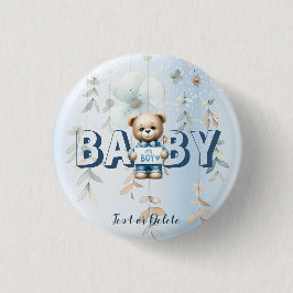 Süßer Teddybär Blaues Blumenmuster Schöne Party Button