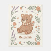 Süßer Teddybär Blumen Custom Name Fleecedecke (Vorderseite)