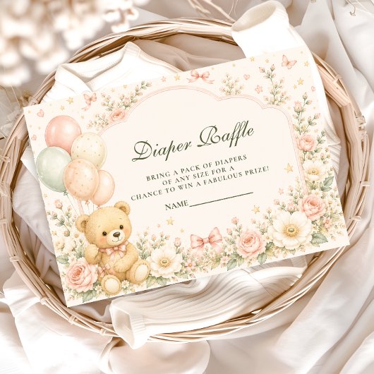 Süßer Teddybär Blumenwindel-Raffle Begleitkarte