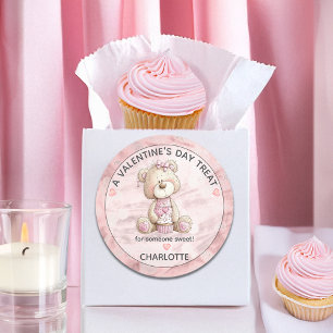 Süßer Teddybär Cupcake Valentinsgrüße Runder Aufkleber