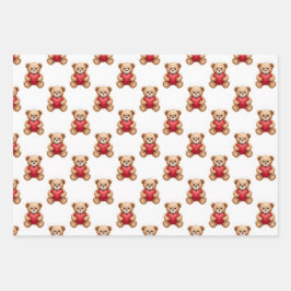 Süßer Teddybär, der rote Herzen hält, Valentinstag Geschenkpapier Set