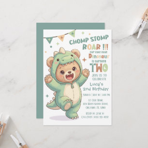 Süßer Teddybär-Dinosaurier   2. Dino-Geburtstagsfe Einladung