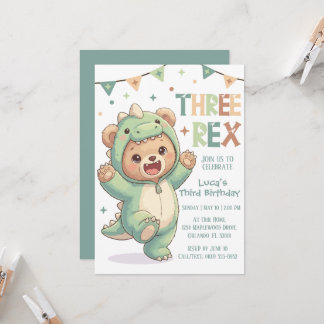 Süßer Teddybär-Dinosaurier | 3. Dino-Geburtstagsfe Einladung