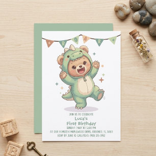 Süßer Teddybär-Dinosaurier Dino-Bär 1. Geburtsta Einladung