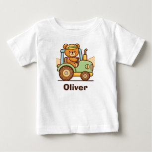 Süßer Teddybär fährt grünen Traktor Baby T-shirt