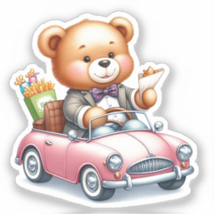Süßer Teddybär fährt Kawaii- und Tierliebhaber Aufkleber