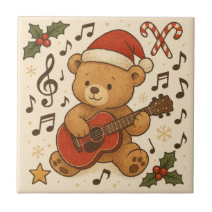 Süßer Teddybär Gitarre Weihnachten Fliese