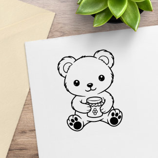 Süßer Teddybär hält ein Honigglas Color Me Gummistempel