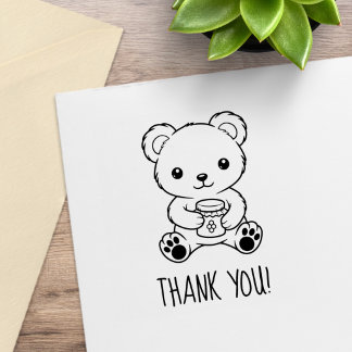 Süßer Teddybär hält ein Honigglas Danke Gummistempel