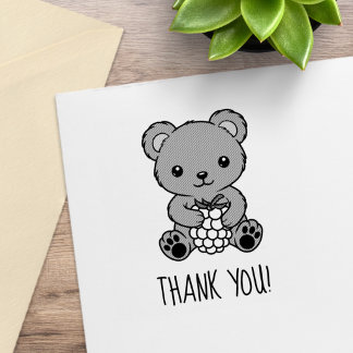 Süßer Teddybär hält eine Beere Danke Gummistempel