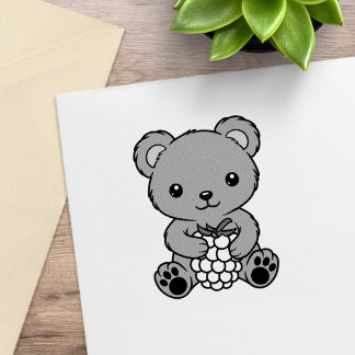 Süßer Teddybär hält eine Beere Gummistempel