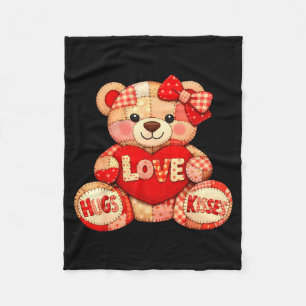 Süßer Teddybär hält Herz Valentinstag Frauen Fleecedecke