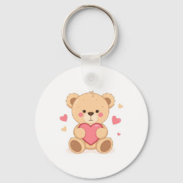 Süßer Teddybär hält Herz – Valentinstag Liebes-Ill Schlüsselanhänger