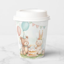 Süßer Teddybär & Hase Geburtstagspapierbecher