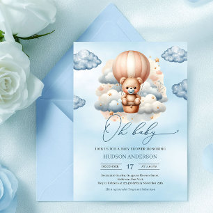 Süßer Teddybär Heißluftballon Junge Baby Shower Einladung
