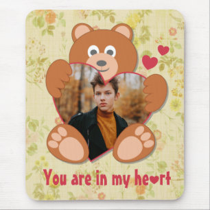 Süßer Teddybär Herz Foto Valentinstag Liebe Mousepad