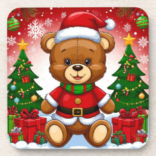 Süßer Teddybär im Santa-Outfit Getränkeuntersetzer