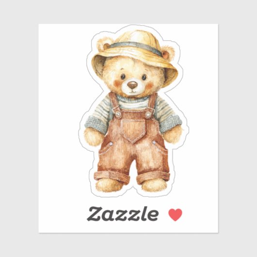 Süßer Teddybär in Overall Aufkleber (Blatt)
