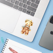 Süßer Teddybär in Overall Aufkleber (Laptop mit iPhone)