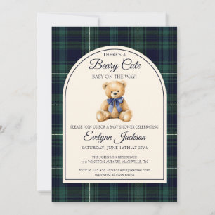 Süßer Teddybär Junge Baby Shower mit blauem Schlei Einladung