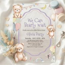Süßer Teddybär Lila Pastellballons Sterne Baby