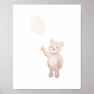 Süßer Teddybär mit Ballon Wasserfarbe Kinderzimmer Poster