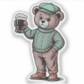 Süßer Teddybär mit Bier Aufkleber (Vorderseite)