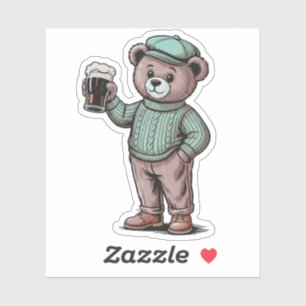 Süßer Teddybär mit Bier Aufkleber