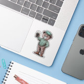 Süßer Teddybär mit Bier Aufkleber (Laptop mit iPhone)