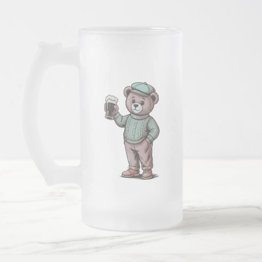 Süßer Teddybär mit Bier Mattglas Bierglas (Links)