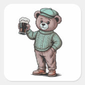 Süßer Teddybär mit Bier Quadratischer Aufkleber (Vorderseite)