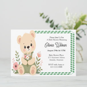 Süßer Teddybär mit einem Wildblumenstrauß Einladung