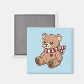 Süßer Teddybär mit gestreifter blauer Schärpe Magnet (Vorderseite/Rückseite)