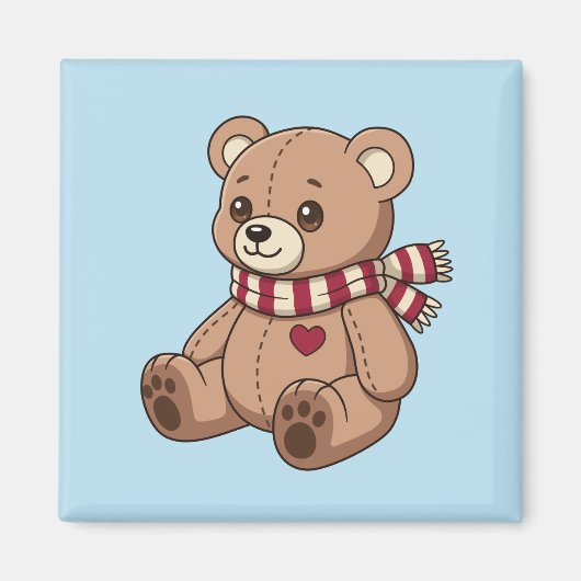 Süßer Teddybär mit gestreifter blauer Schärpe Magnet (Vorne)