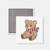 Süßer Teddybär mit gestreifter Schal Magnet (Vorderseite/Rückseite)