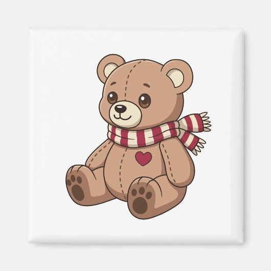 Süßer Teddybär mit gestreifter Schal Magnet (Vorne)