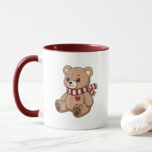 Süßer Teddybär mit gestreifter Schal Tasse